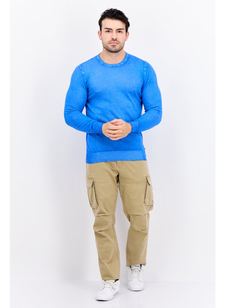 GAS Men Crew Neck Knitted Long Sleeve Sweaters, Blue  - Image 4