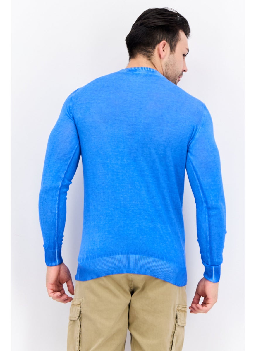 GAS Men Crew Neck Knitted Long Sleeve Sweaters, Blue  - Image 3