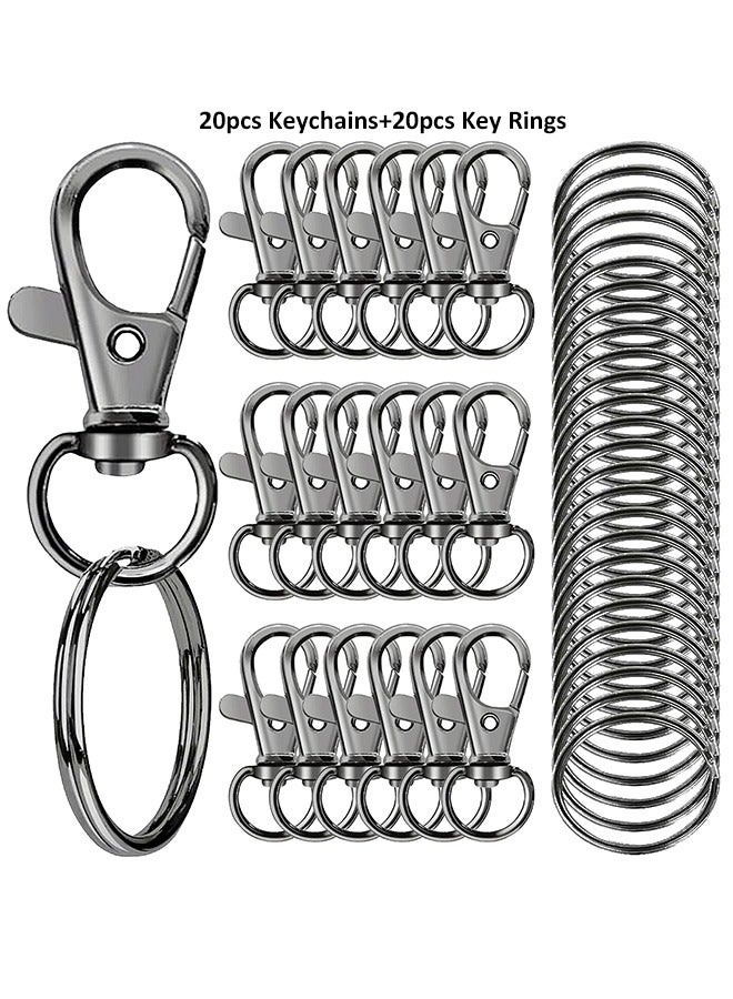 40-Piece Premium Swivel Snap Hooks with Key Rings,Metal Lanyard Keychain Hooks Lobster Clasps for Key Jewelry DIY Crafts Black 1.25inches/32mm(20 Pcs Lanyard Snap Hooks+20 Pcs Key Rings)  - Image 1