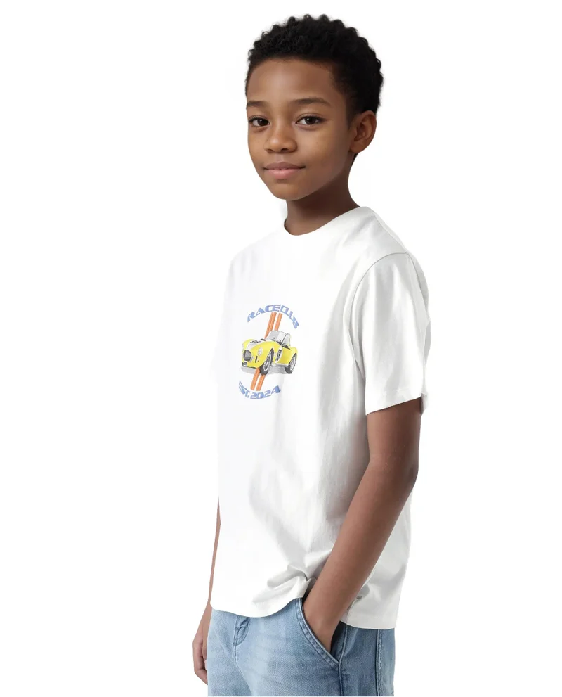 Rare Ones Rare Ones Kids Speed Off White Cotton Half Sleeve Solid Slip-On Closure Regular Fit T-Shirt