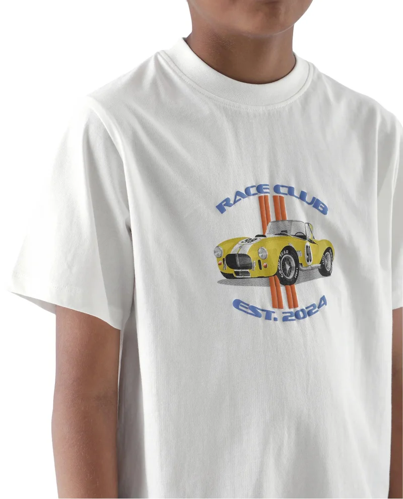 Rare Ones Rare Ones Kids Speed Off White Cotton Half Sleeve Solid Slip-On Closure Regular Fit T-Shirt