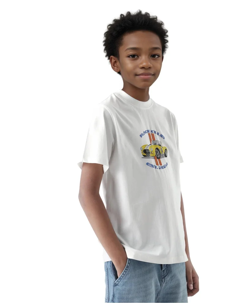Rare Ones Rare Ones Kids Speed Off White Cotton Half Sleeve Solid Slip-On Closure Regular Fit T-Shirt