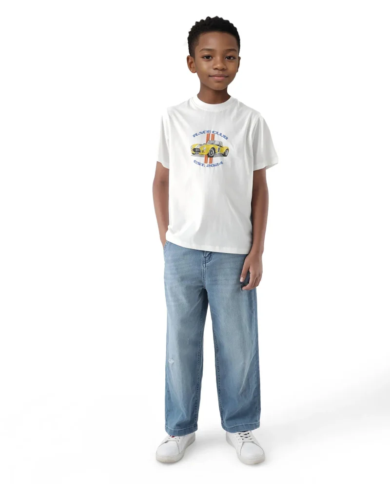Rare Ones Rare Ones Kids Speed Off White Cotton Half Sleeve Solid Slip-On Closure Regular Fit T-Shirt