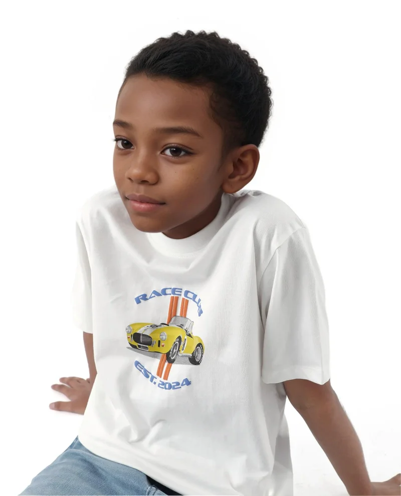 Rare Ones Rare Ones Kids Speed Off White Cotton Half Sleeve Solid Slip-On Closure Regular Fit T-Shirt