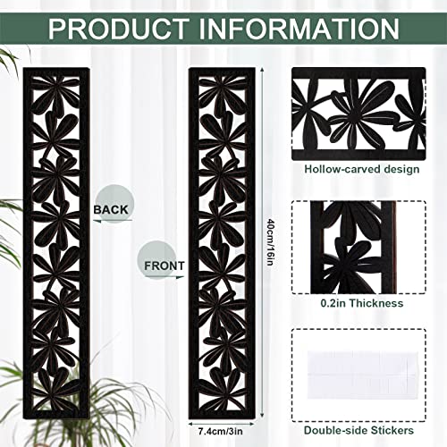 Blulu 5 Pieces Wooden Wall Art Hollow Wall Decor Wood Wall Accents Themed Wood Panels for Home Decorations Bedroom Living Room 157 x 29 x 02 Inch Black Floral - Image 3