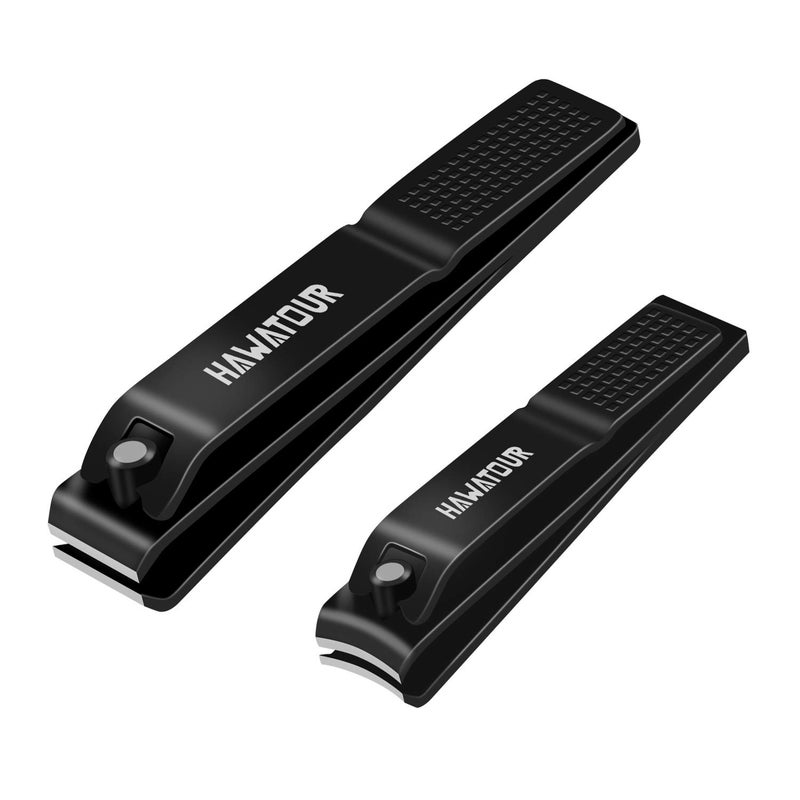HAWATOUR Nail Clippers Set, Ultra Sharp Sturdy Fingernail and Toenail Clipper Cutters with Visibly Tin Case, Black - Image 1