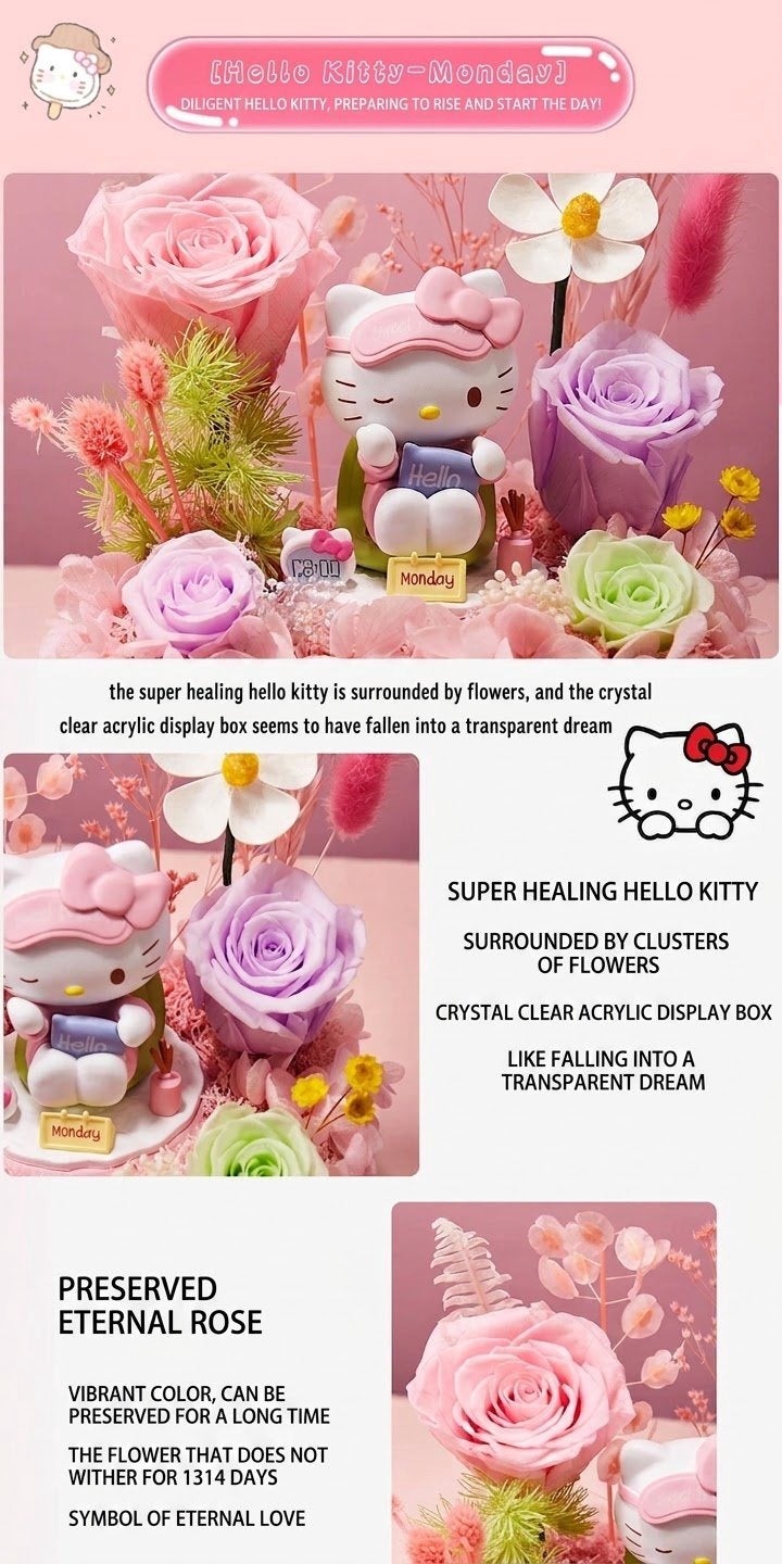 Sanrio hellokitty Preserved Flower Bouquet Hello Kitty Gift Box for Girlfriends, Best Friends, Valentine's Day, Qixi Festival, or Birthdays - Image 3