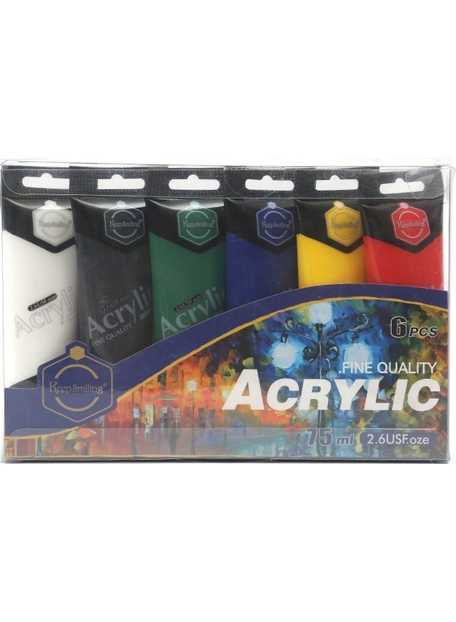 Keep Smiling keepSmiling Premium Acrylic Paint Set With 6 Essential Colors Multicolour 75ml A-875-6 - Image 1