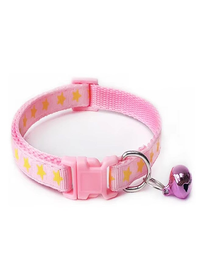 Litvibes Cat & Puppy Collar with Bell,Kitten & Small Dogs Soft Adjustable,Safe,Solid & Protective Breakaway for Cats & Puppies,Cute Kitty Neckband with Stars Print-(Pink) - Image 1