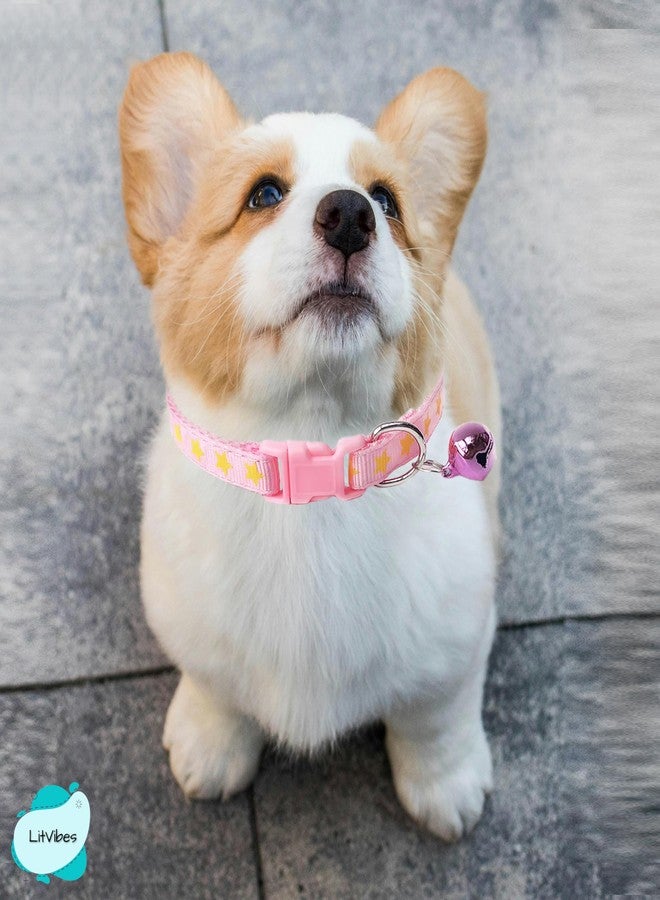 Litvibes Cat & Puppy Collar with Bell,Kitten & Small Dogs Soft Adjustable,Safe,Solid & Protective Breakaway for Cats & Puppies,Cute Kitty Neckband with Stars Print-(Pink) - Image 5