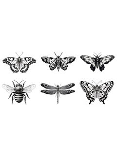 Dopetattoo 6 Sheets Temporary Tattoo Realistic Insects Death's-Head Moth Dragonfly Fake Tattoos Neck Arm Chest for Women Men Adults 
