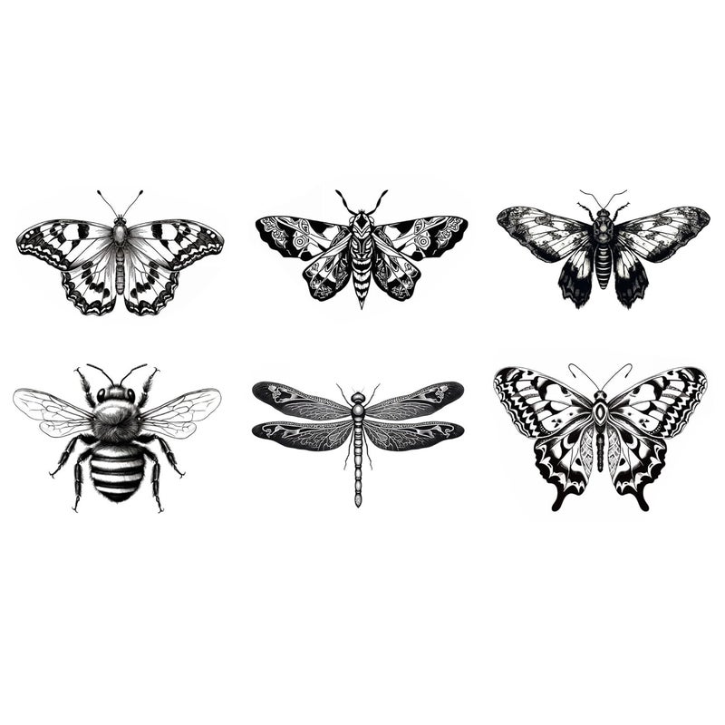 6 Sheets Temporary Tattoo Realistic Insects Death's-Head Moth Dragonfly Fake Tattoos Neck Arm Chest for Women Men Adults
