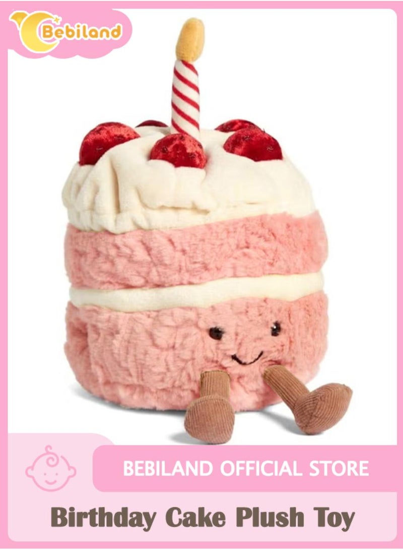 بيبي لاند دمية قطيفة محشوة ثقيلة الوزن، دمية قطيفة محشوة على شكل كعكة عيد ميلاد 12 بوصة، دمية محشوة لطيفة مبتسمة، شكل طعام طري مضحك، هدية عيد ميلاد الأطفال - Image 1