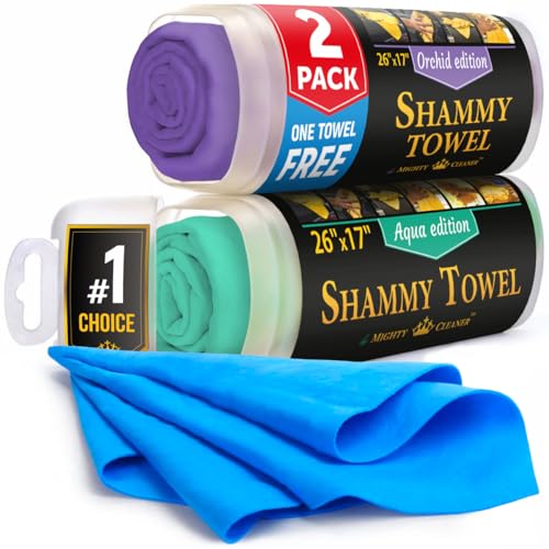 Mighty Cleaner Premium 2pk +1 Free Shammy Cloth for Car Drying - 26"x17" - Super Absorbent Chamois Towel for Car - Scratch-Free, Reusable & Soft - Image 1