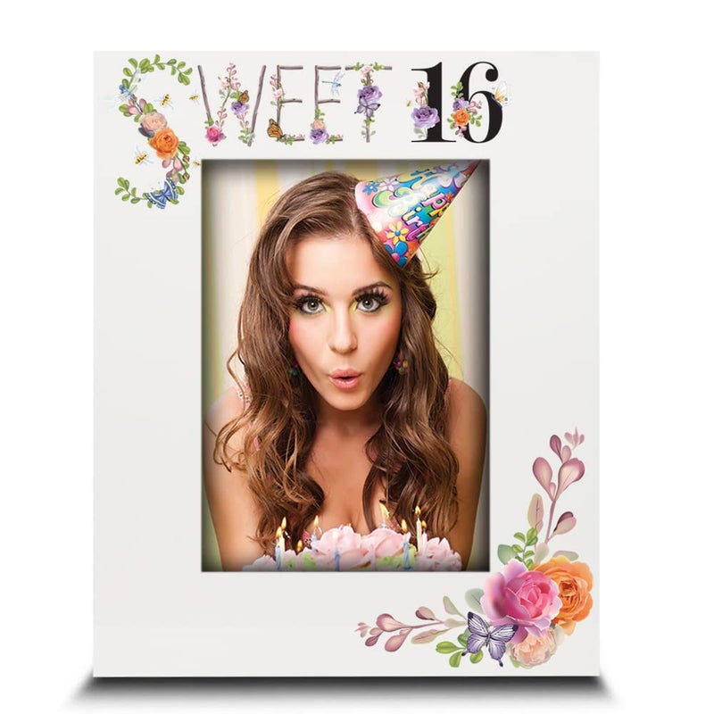BELLA BUSTASweet 16th Birthday Picture frame Happy16th birthday for girlSweet Sixteen Floral DesignsUV Print Picure Frame 5x7 Vertical