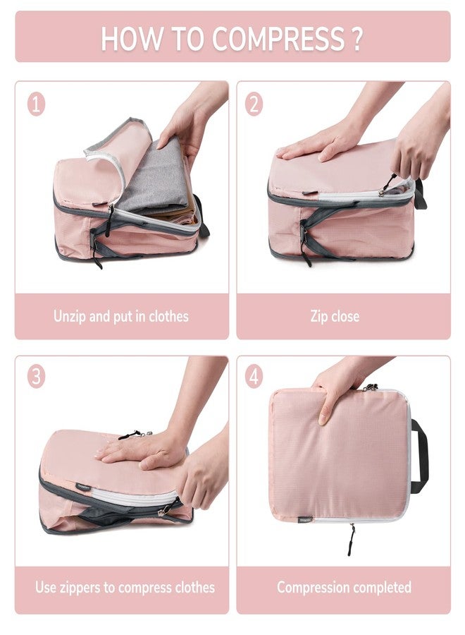 CherryNow Compression Packing Cubes, 7 Set Suitcase Organizer for Travel, Travel Essentials for Suitcase, Luggage Organizer Bags for Travel, Pink - Image 3