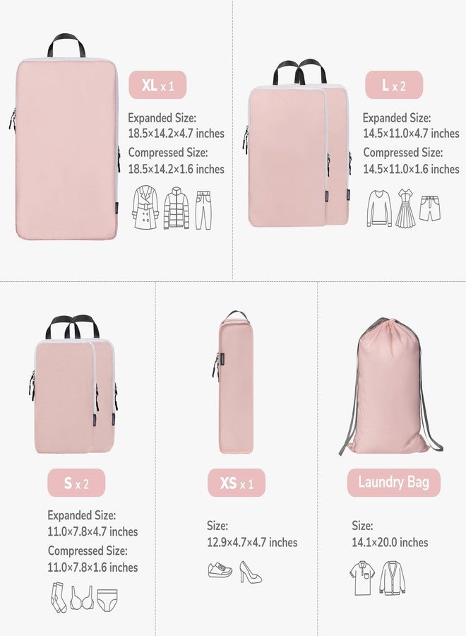 CherryNow Compression Packing Cubes, 7 Set Suitcase Organizer for Travel, Travel Essentials for Suitcase, Luggage Organizer Bags for Travel, Pink - Image 2