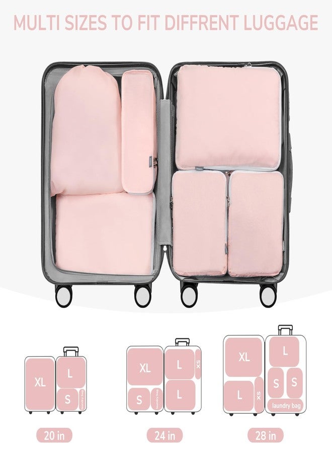 CherryNow Compression Packing Cubes, 7 Set Suitcase Organizer for Travel, Travel Essentials for Suitcase, Luggage Organizer Bags for Travel, Pink - Image 5