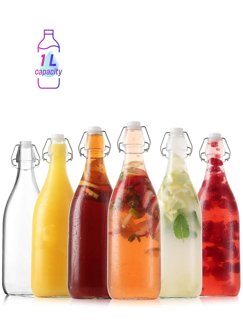 FUFU 6Pack 32oz Flip Top Glass Bottle 1 Liter Swing Top Bottles with Airtight Seal Flip Caps for Kombucha, Beverages, Oil, Vinegar, Water, Soda, Kefir  - Image 1