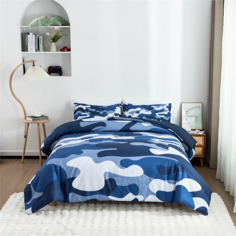 Meeting Story Meeting Story Camouflage Bedding Set Colorful Pattern Style Comforter Set 3 PCS One Comforter Two Pillowcases All Season Bedspread for Teens Adults Navy Twin