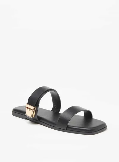 Flora Bella By Shoexpress Women Monogram Print Slip-On Sandals with Metallic Detail