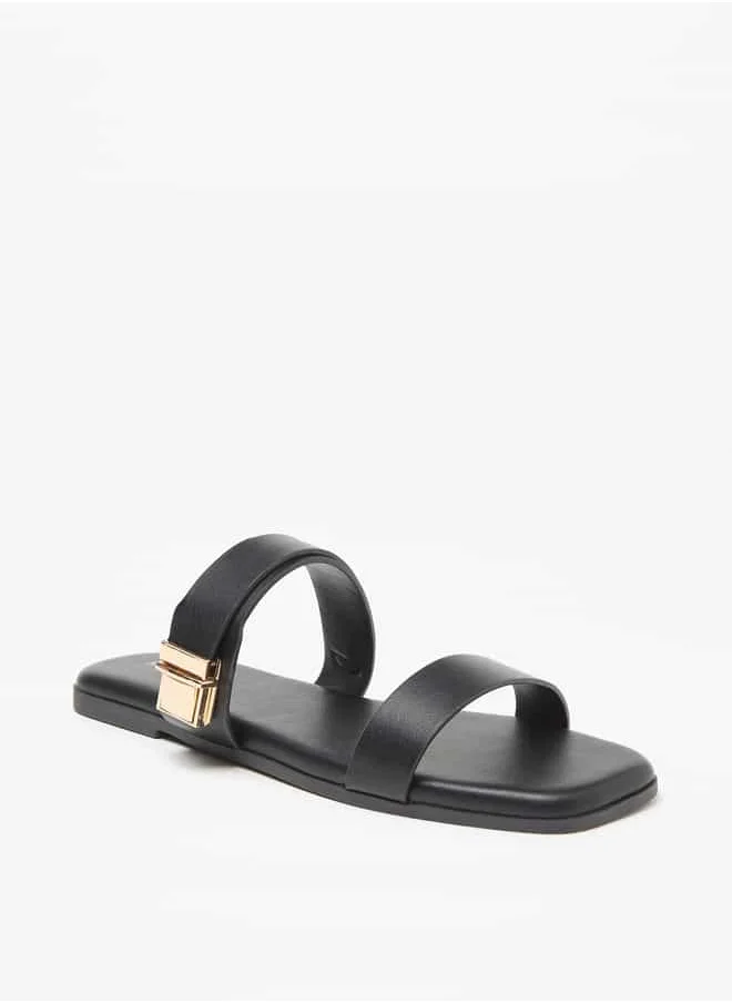 Flora Bella By Shoexpress Women Monogram Print Slip-On Sandals with Metallic Detail