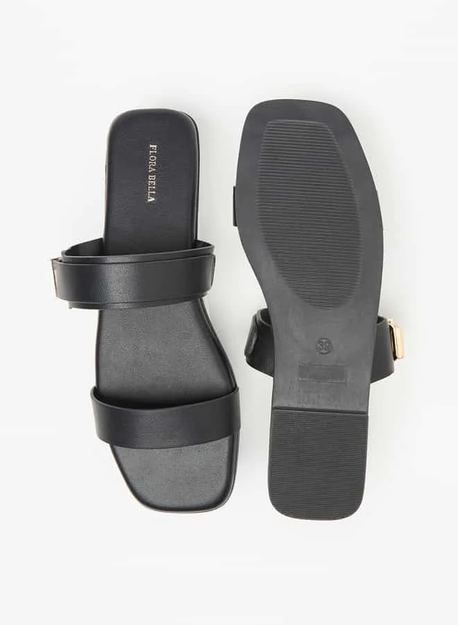 Flora Bella By Shoexpress Women Monogram Print Slip-On Sandals with Metallic Detail