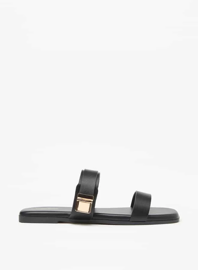 Flora Bella By Shoexpress Women Monogram Print Slip-On Sandals with Metallic Detail