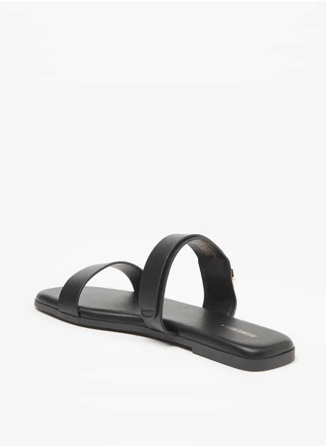 Flora Bella By Shoexpress Women Monogram Print Slip-On Sandals with Metallic Detail