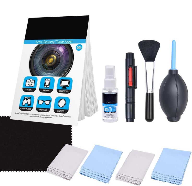Camkix Camera Lens Cleaning Kit - Air Blower, 2in1 Lens Cleaning Pen, Cleaning Brush, Spray Bottle w/Cleaning Solution, Lens Cleaning Paper Tissue (50 Sheets), Microfiber Cleaning Cloths- for Lenses - Image 1