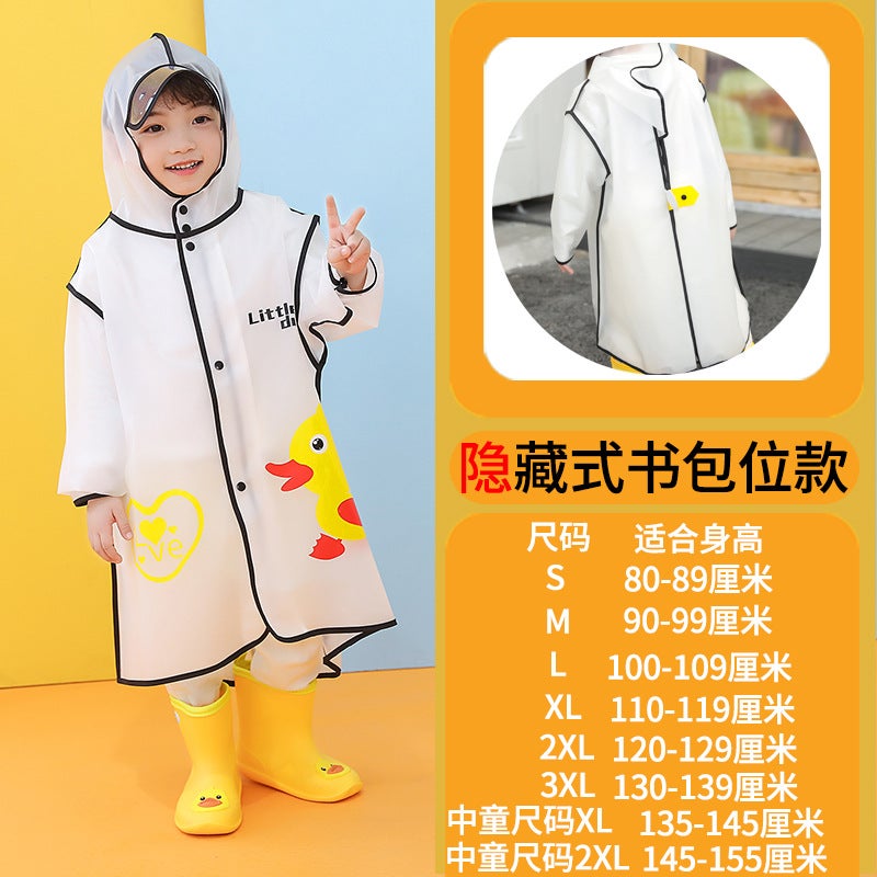 Children'S Raincoat Cartoon Male And Female Kindergarten Baby Kids Primary School Student Transparent Raincoat Male And Female With School Bag Bits - Image 1