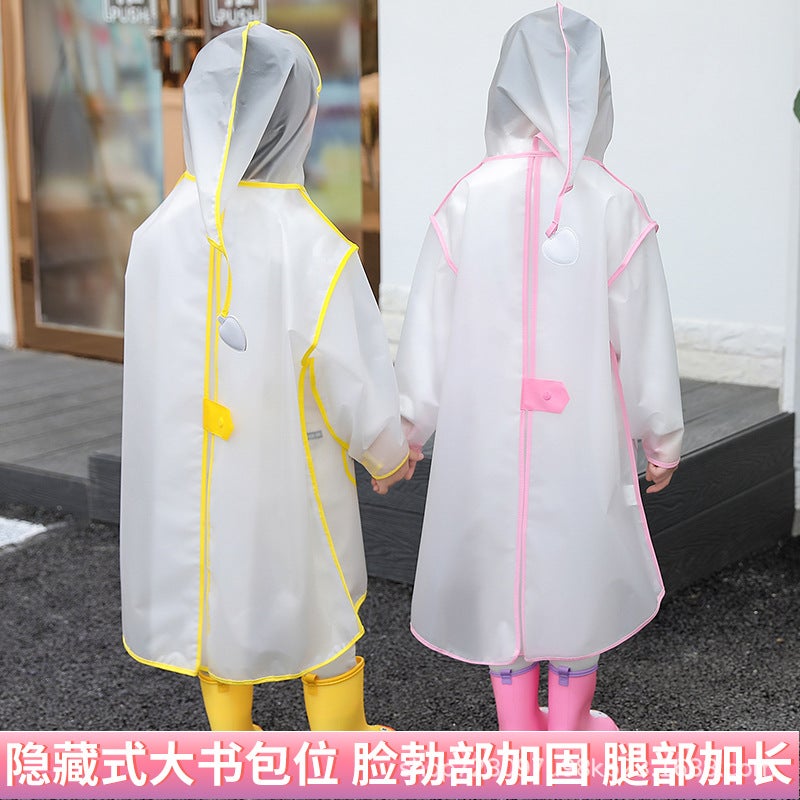 Children'S Raincoat Cartoon Male And Female Kindergarten Baby Kids Primary School Student Transparent Raincoat Male And Female With School Bag Bits - Image 3