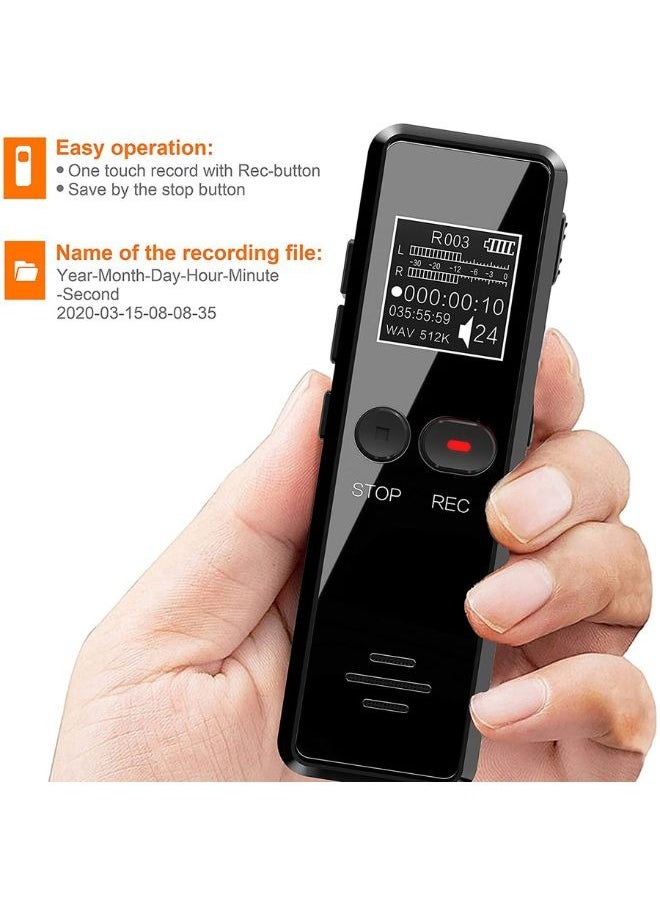 VOCXA - Digital Voice Activated Recorder Dictaphone Long Distance Audio Recording MP3 Player Noise Reduction WAV Record , 128GB - Image 1