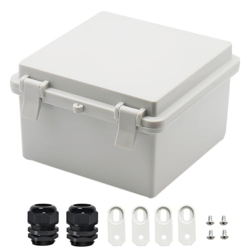 Zulkit Junction Box ABS Plastic Dustproof Waterproof IP65 Electrical Boxes Hinged Shell Outdoor Universal Project Enclosure with 2 Cable Glands 5.9 x 5.9 x 3.5 inch (150x150x90 mm) - Image 1