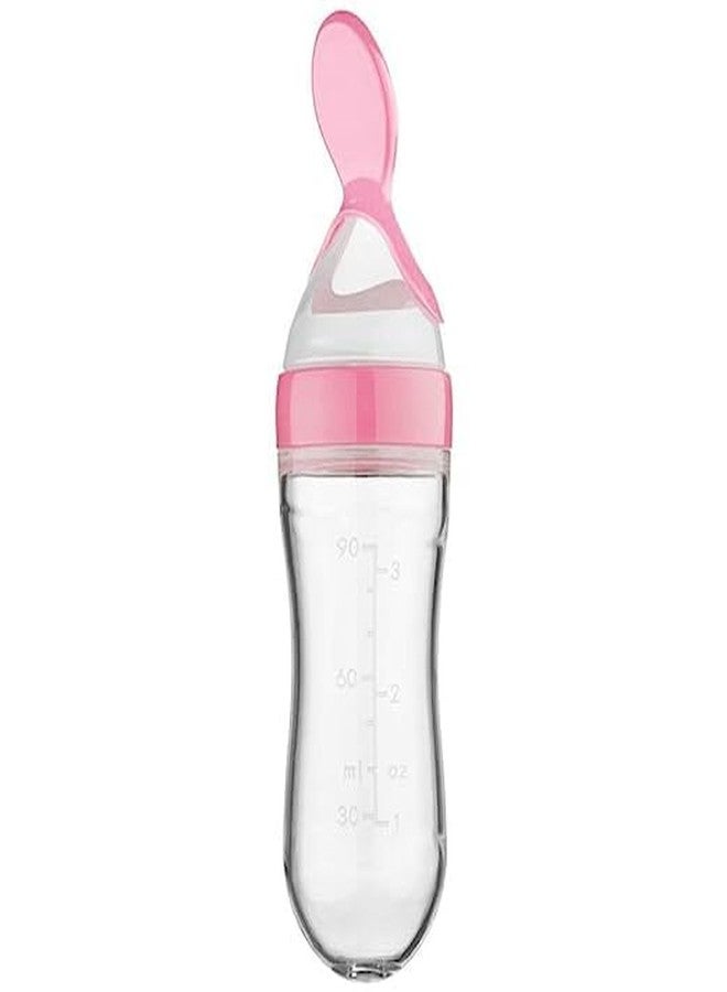 TrifleArte Combo of Feeding Bottle with Spoon & Fruit Feeder Pacifier | Food Feeder with Rattle & Spoon | Spoon Squeeze Feeder | Silicone Baby Feeding Spoon | Pink Color - Image 2