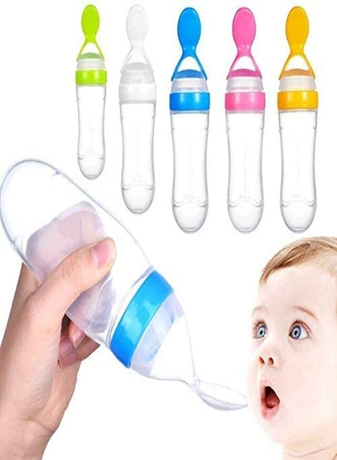 TrifleArte Combo of Feeding Bottle with Spoon & Fruit Feeder Pacifier | Food Feeder with Rattle & Spoon | Spoon Squeeze Feeder | Silicone Baby Feeding Spoon | Pink Color - Image 4