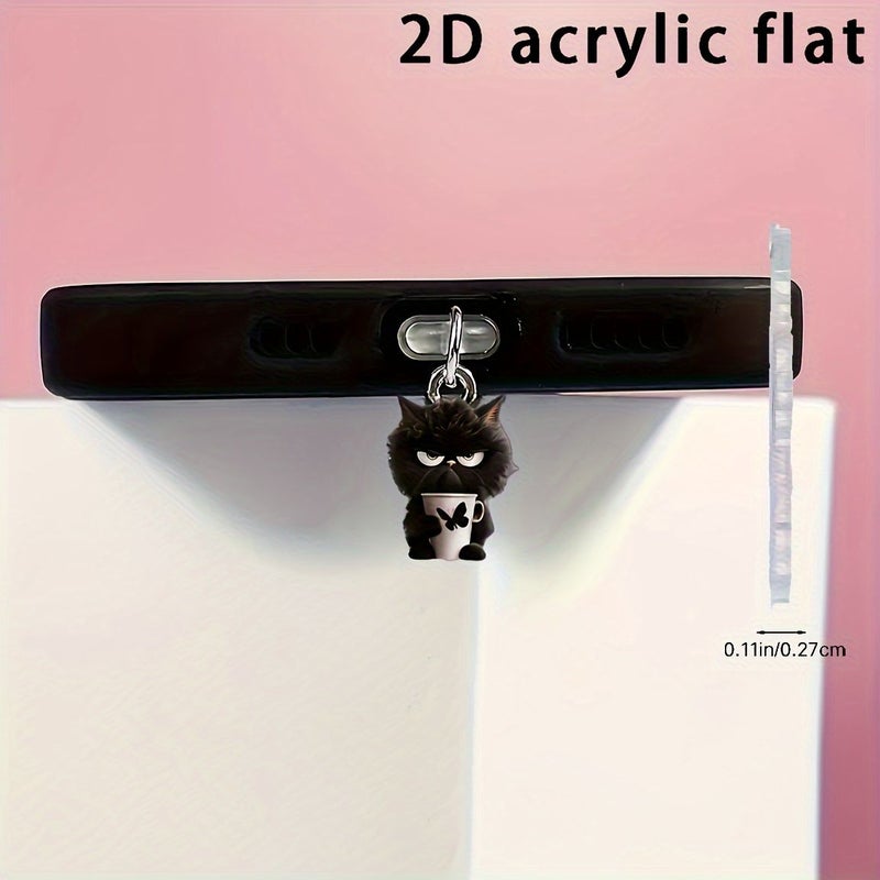 2D تصميم قطة مسطحة وفراشة وفنجان شاي - سدادة غبار للهاتف من الأكريليك من نوع Type C - Image 4
