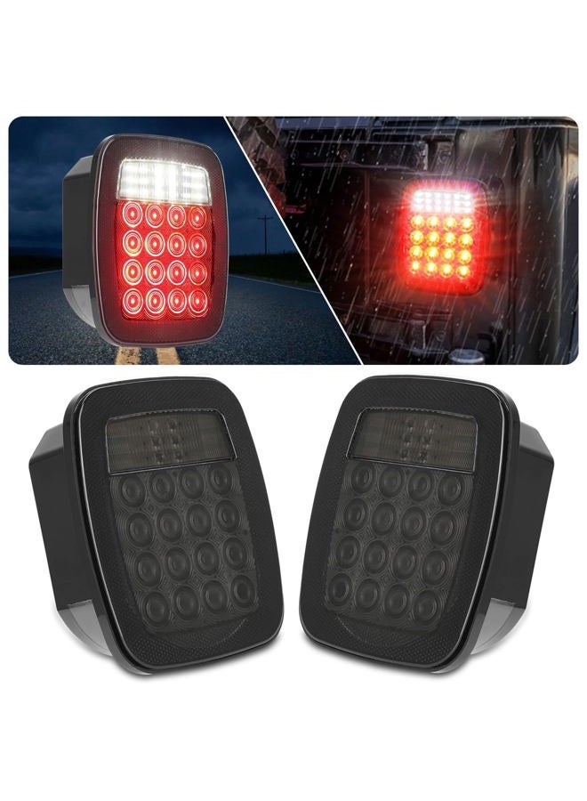 CMVT Auto Brake Tail Lights Lamps Assembly for 1976-2006 Jeep Wrangler YJ TJ CJ, Smoked Square Combination Flatbed Trucks Turn Taillights, w/Backup Reverse License Rear Lights for Trailer Boat RV 12V 38LED - Image 1