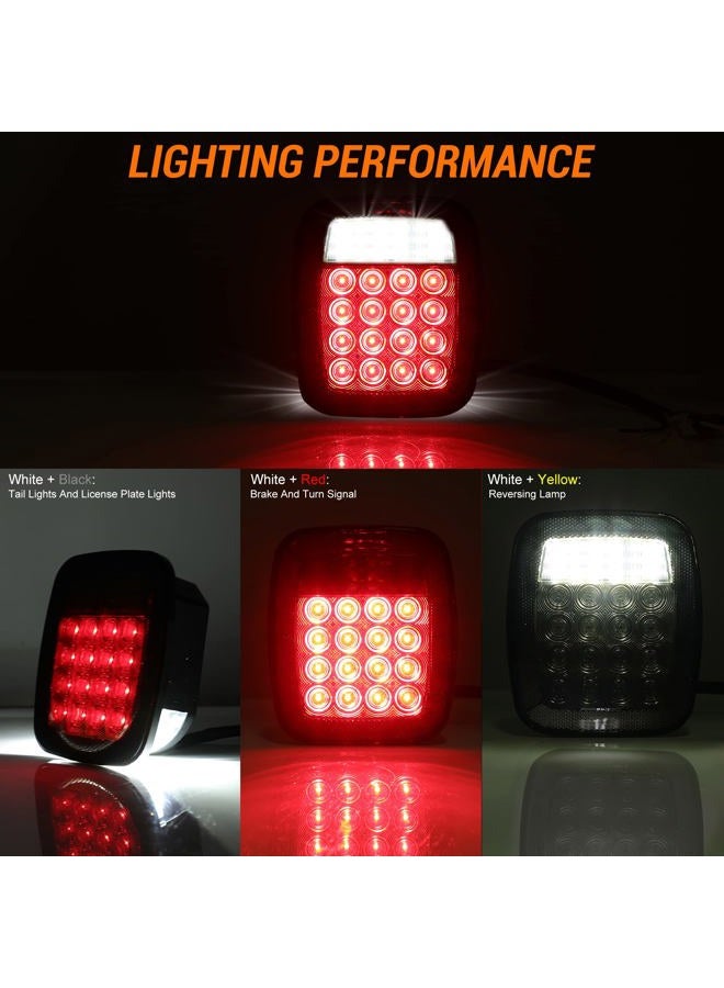 CMVT Auto Brake Tail Lights Lamps Assembly for 1976-2006 Jeep Wrangler YJ TJ CJ, Smoked Square Combination Flatbed Trucks Turn Taillights, w/Backup Reverse License Rear Lights for Trailer Boat RV 12V 38LED - Image 4