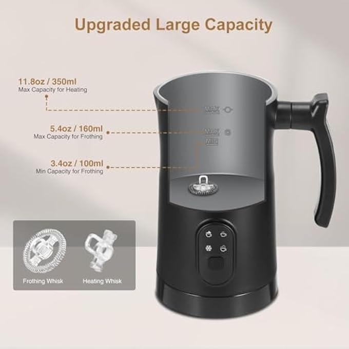 SIMPDIY Electric Milk Frother 350Ml Automatic Milk Steamer 4 In 1 Milk Foam MakerMilk Warmer Hot And Cold Milk Function Overheat Protection For Coffee Latte Cappuccino Hot Chocolates Black - Image 3