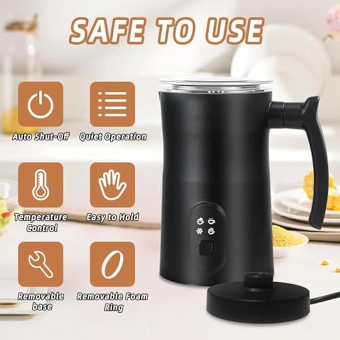 SIMPDIY Electric Milk Frother 350Ml Automatic Milk Steamer 4 In 1 Milk Foam MakerMilk Warmer Hot And Cold Milk Function Overheat Protection For Coffee Latte Cappuccino Hot Chocolates Black - Image 5