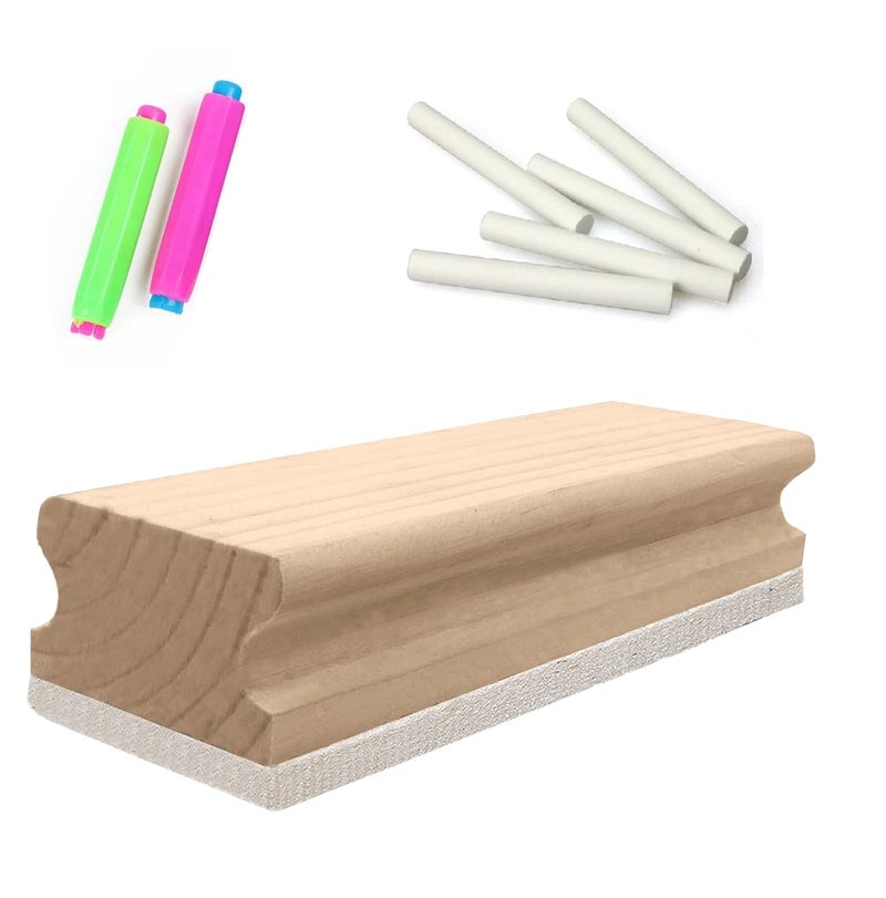 Eduway Premium Non Magnetic Wooden White Board Duster Chalkboard Combo (1 Wooden Duster,10 Dust-Free Chalks and 2 Chalk Holder) | Used in School,College and Office` - Image 1