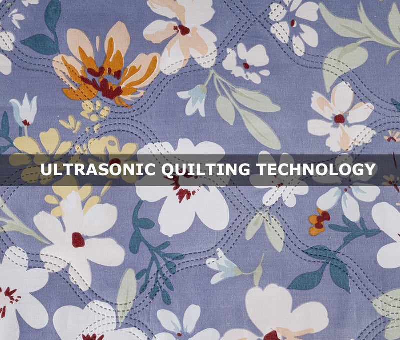 BSB مجموعة لحاف BSB HOME لجميع الأحوال الجوية مزخرفة بتقنية الموجات فوق الصوتية خالية من الخيوط 3 قطع مع أغطية وسائد - غطاء سرير خفيف الوزن / لحاف / بطانية - مزدوج، 150 جرام لكل متر مربع | أزرق سماوي مزهر وأبيض - Image 5