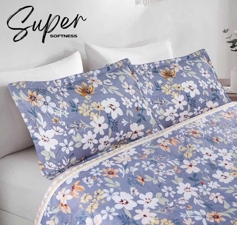 BSB مجموعة لحاف BSB HOME لجميع الأحوال الجوية مزخرفة بتقنية الموجات فوق الصوتية خالية من الخيوط 3 قطع مع أغطية وسائد - غطاء سرير خفيف الوزن / لحاف / بطانية - مزدوج، 150 جرام لكل متر مربع | أزرق سماوي مزهر وأبيض - Image 4