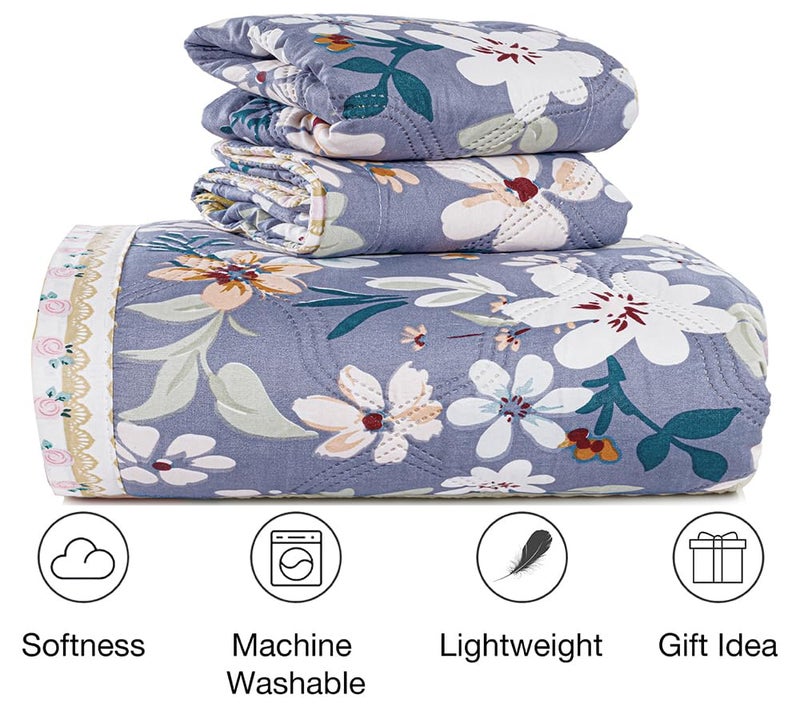 BSB مجموعة لحاف BSB HOME لجميع الأحوال الجوية مزخرفة بتقنية الموجات فوق الصوتية خالية من الخيوط 3 قطع مع أغطية وسائد - غطاء سرير خفيف الوزن / لحاف / بطانية - مزدوج، 150 جرام لكل متر مربع | أزرق سماوي مزهر وأبيض - Image 2