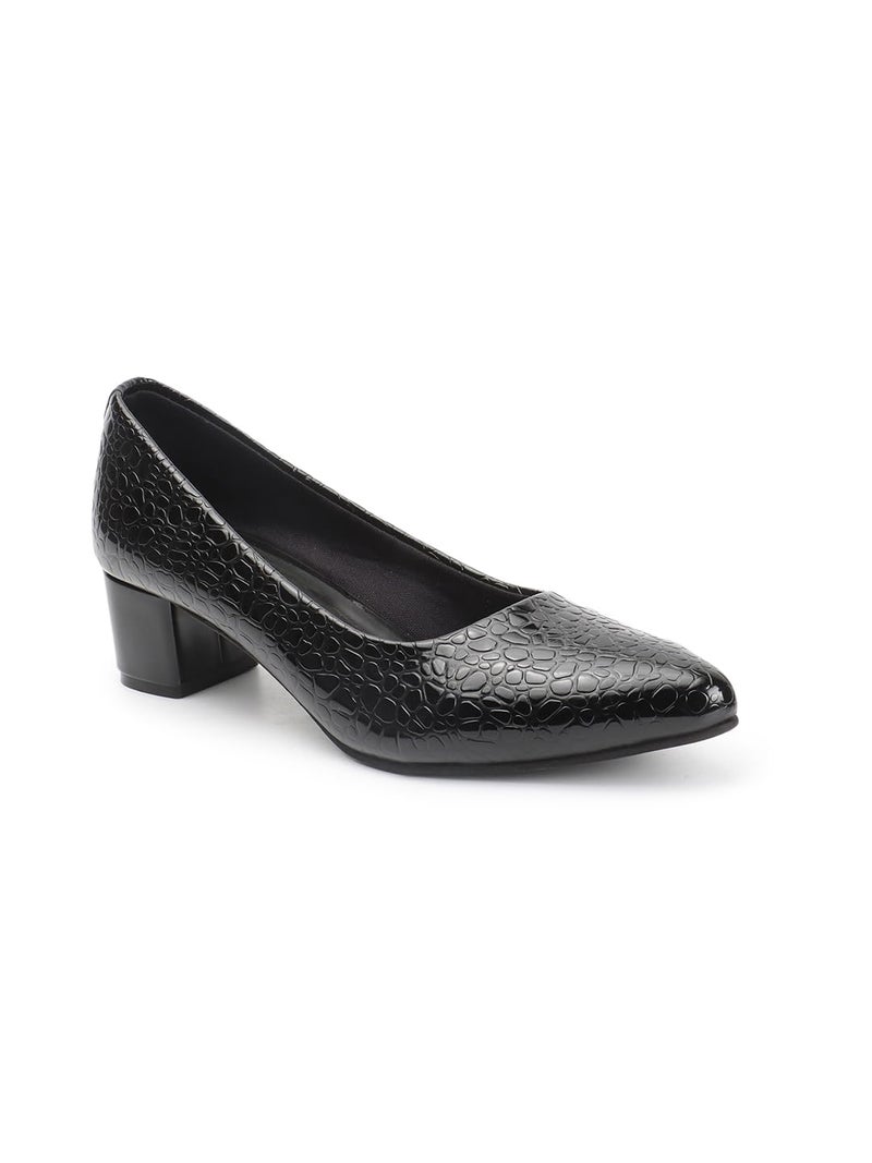 Carlton London Women Black Stylish Slip-on Pump Shoes with Block Heels, Pointed Toe for Party and Formal Occasions (40) - Image 1