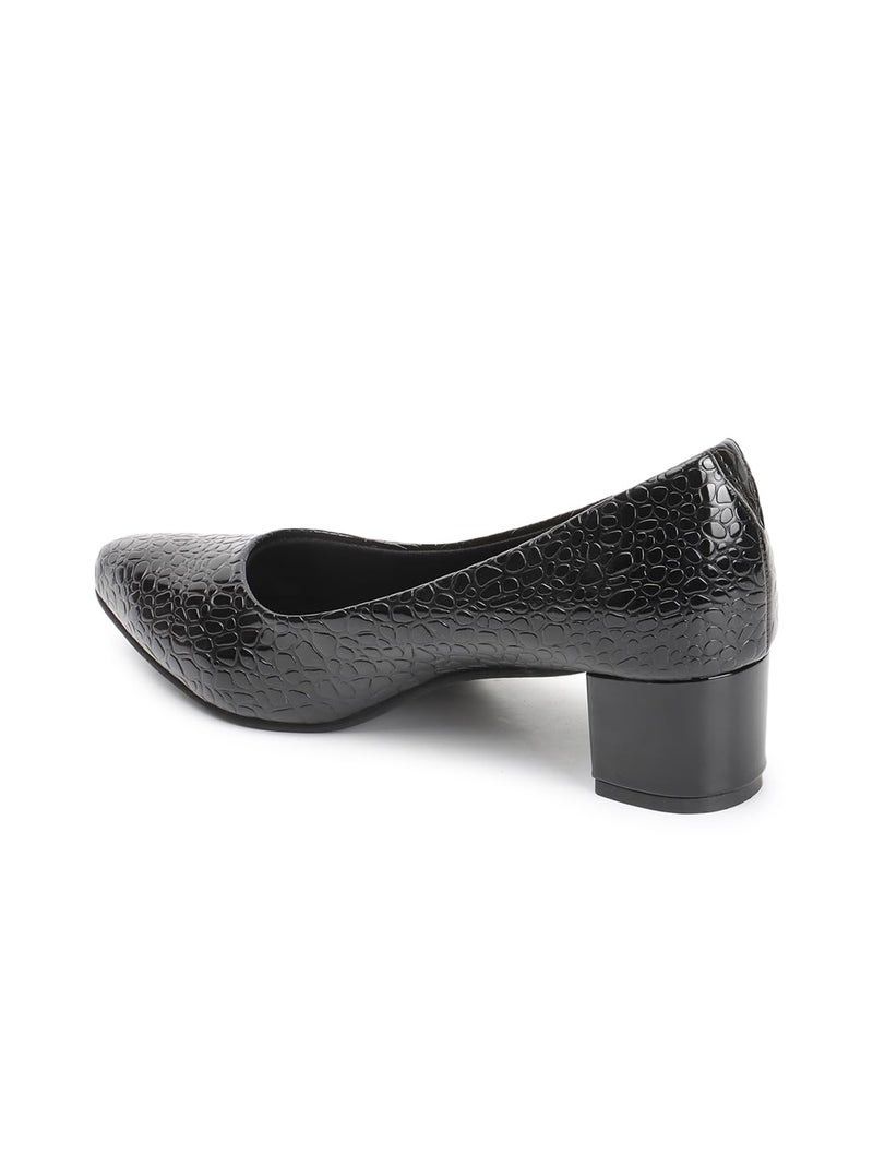 Carlton London Women Black Stylish Slip-on Pump Shoes with Block Heels, Pointed Toe for Party and Formal Occasions (40) - Image 5