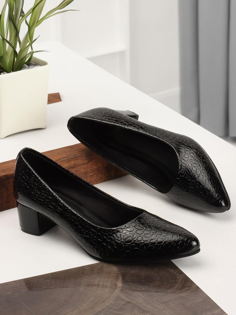 Carlton London Women Black Stylish Slip-on Pump Shoes with Block Heels, Pointed Toe for Party and Formal Occasions (40) - Image 4