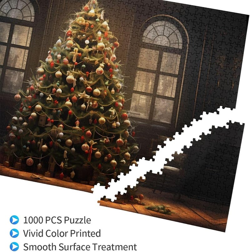 Phayah 1000 قطعة لغز شجرة عيد الميلاد للبالغين ديكور المنزل 29.5 × 19.7 بوصة - Image 3
