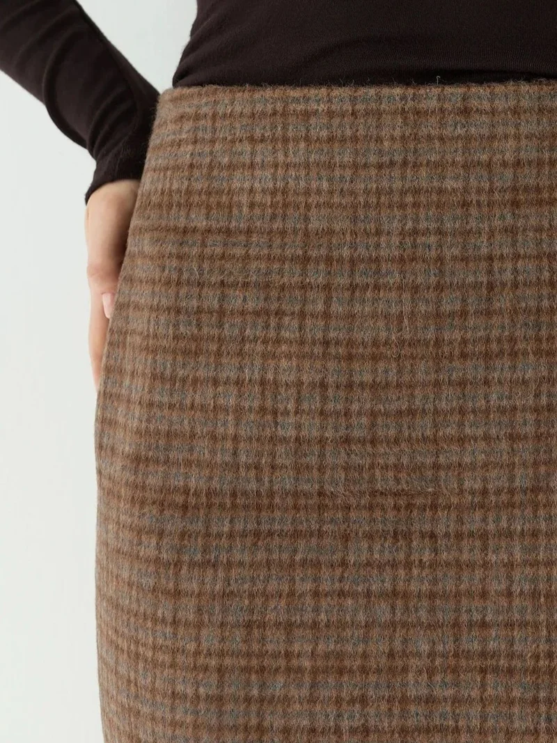 Hiccup Brown Fitted Mini Skirt with Plaid Print for Women | Best Price UAE